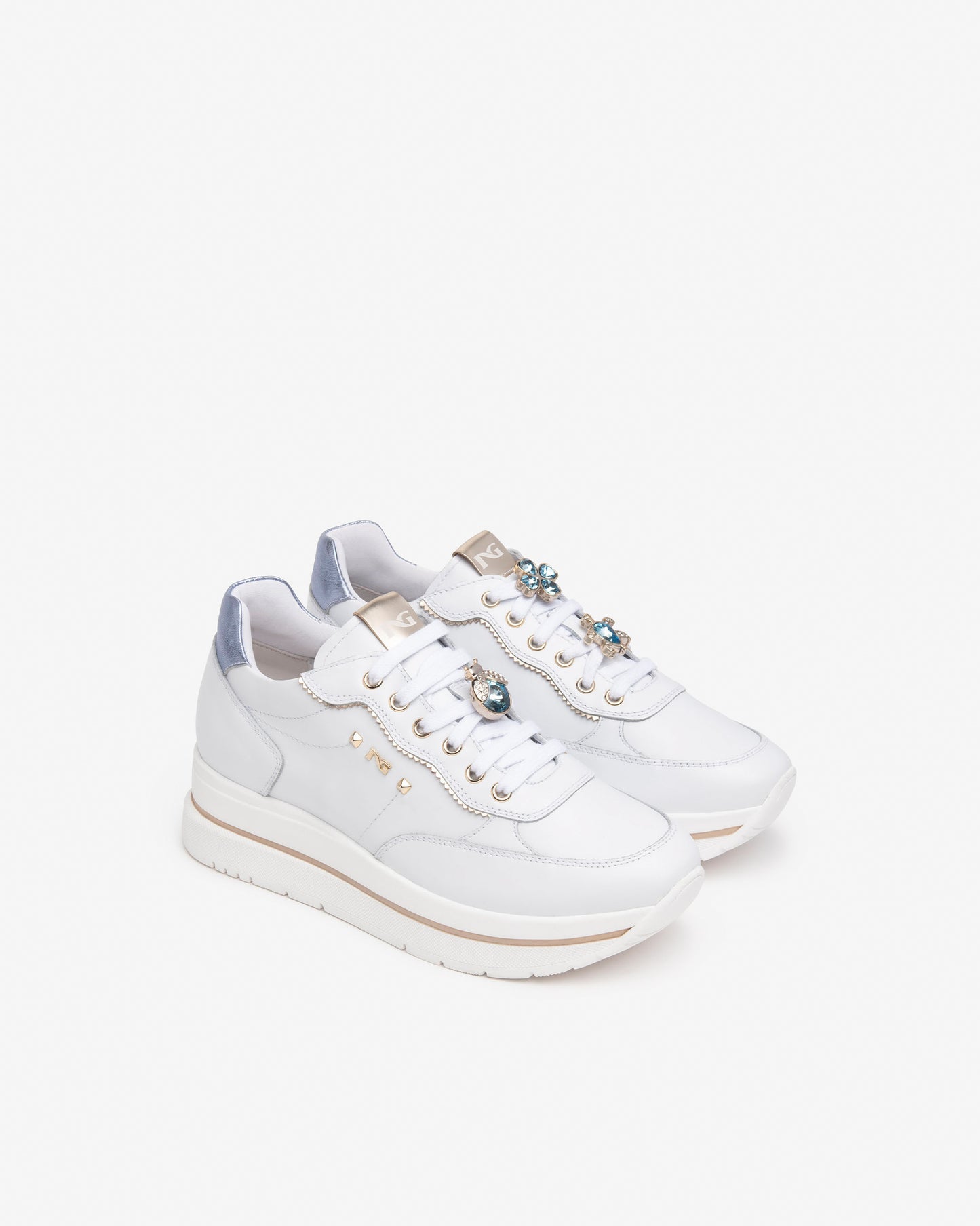 Sneakers Nero Giardini Bianche e Celesti Con Charms