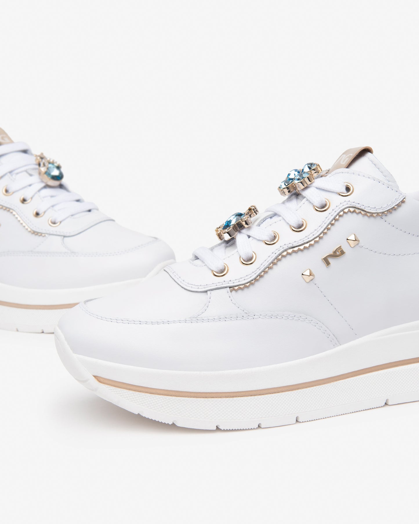 Sneakers Nero Giardini Bianche e Celesti Con Charms