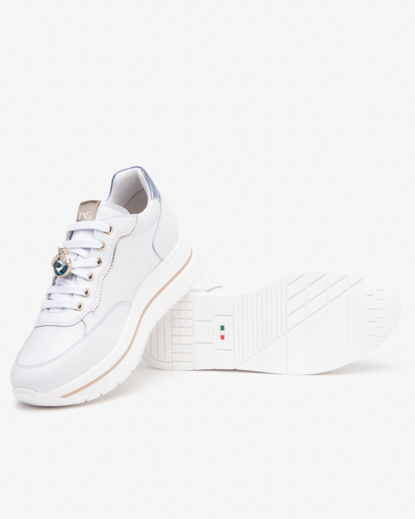 Sneakers Nero Giardini Bianche e Celesti Con Charms