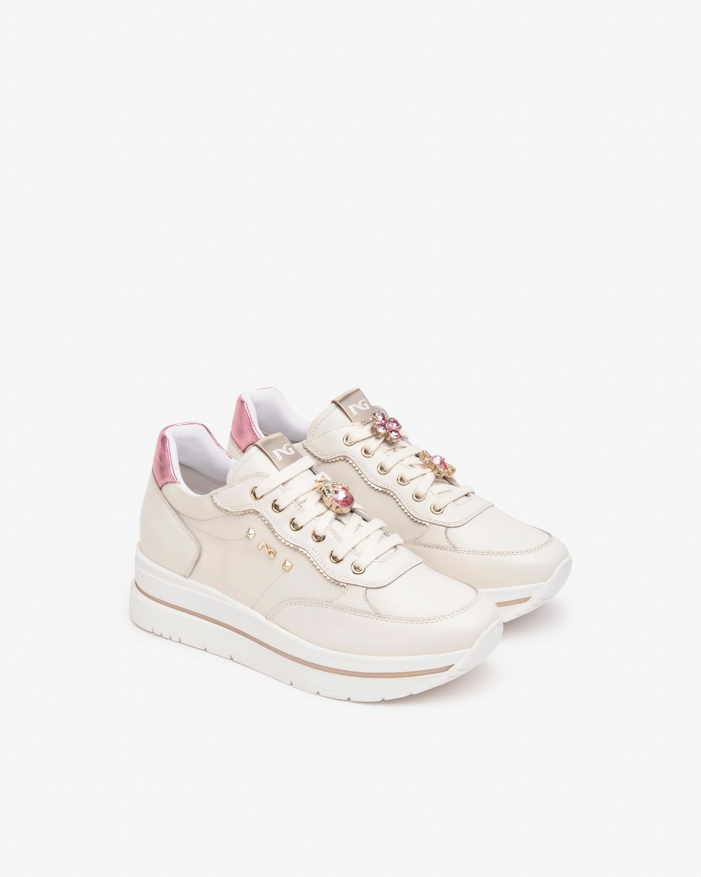 Sneakers Color Osso Nero Giardinin Con Charms Cipria