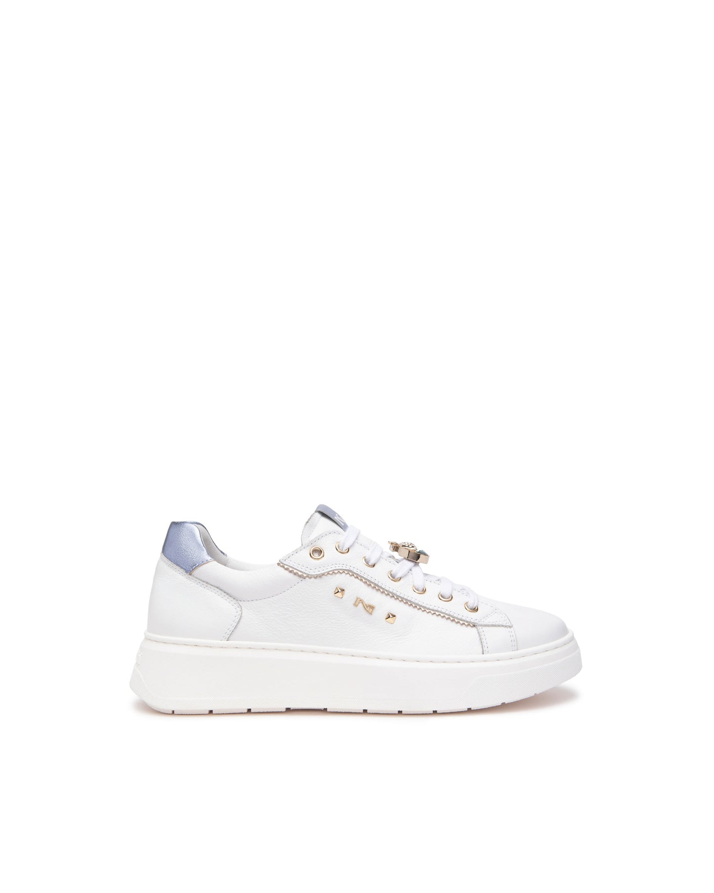 Sneakers Nero Giardini Platform Bianche con Charms Azzurri