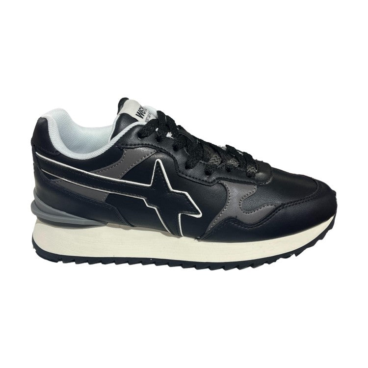 W6YZ 1F08 YAK-M Sneakers Uomo Stringate In Vera Pelle Nero/Antracite