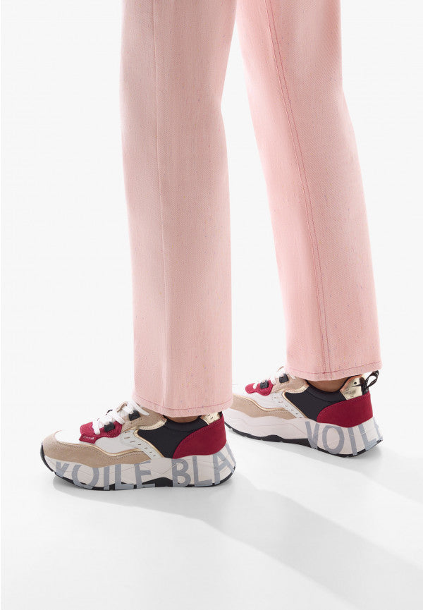 VOILEBLANCHE CLUB105. SNEAKERS IN SUEDE E TESSUTO TECNICO BEIGE-BORDEAUX-NERO