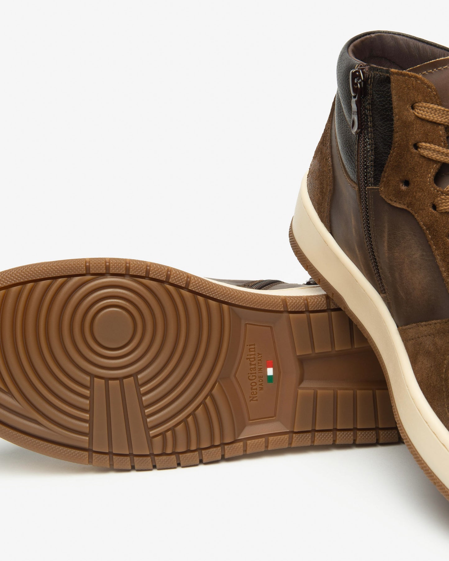 NeroGiardini Sneakers Alta Uomo in Suede e Pelle Marromi I500911U-339