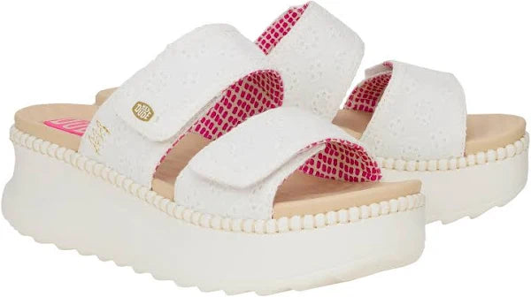 Hey Dude sandali con zeppa donna – Delray slide surf eyelet Bianche