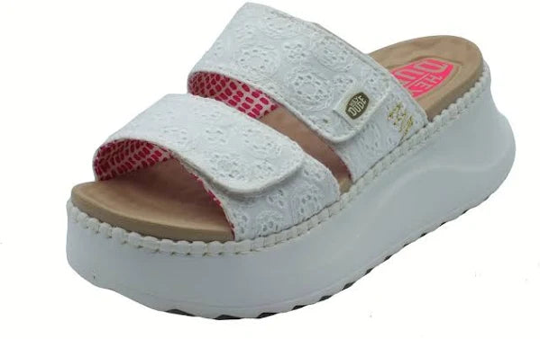 Hey Dude sandali con zeppa donna – Delray slide surf eyelet Bianche