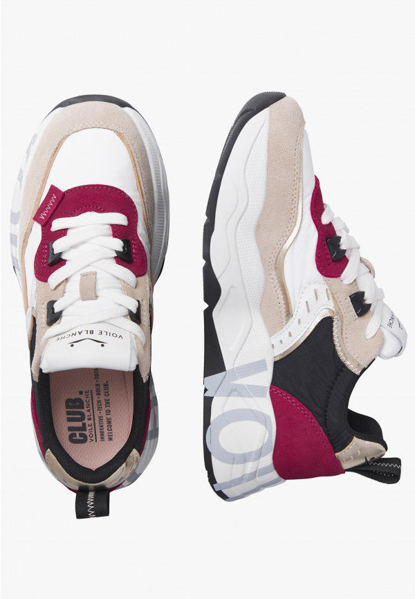 VOILEBLANCHE CLUB105. SNEAKERS IN SUEDE E TESSUTO TECNICO BEIGE-BORDEAUX-NERO