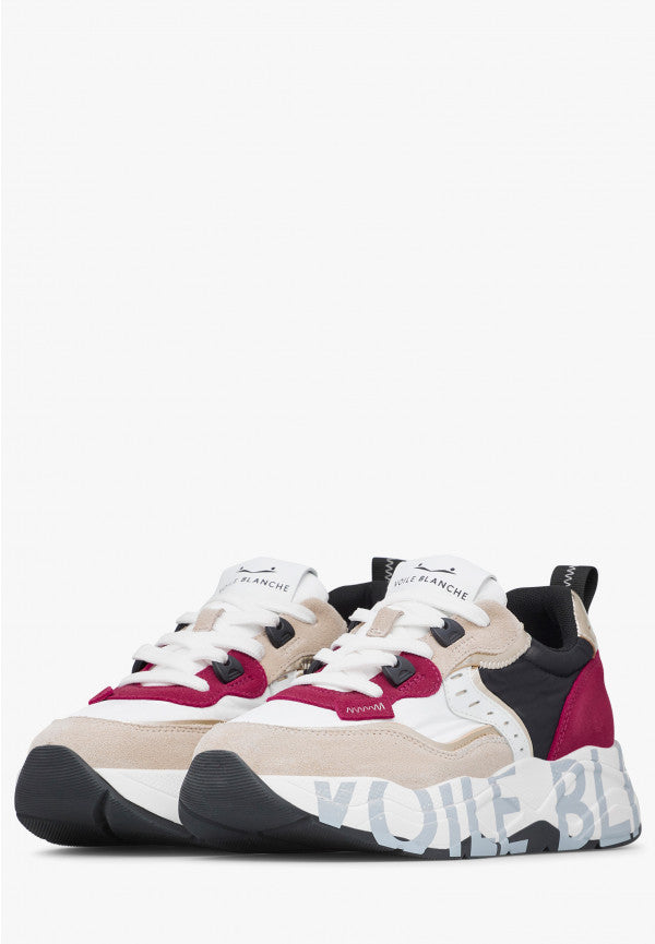 VOILEBLANCHE CLUB105. SNEAKERS IN SUEDE E TESSUTO TECNICO BEIGE-BORDEAUX-NERO