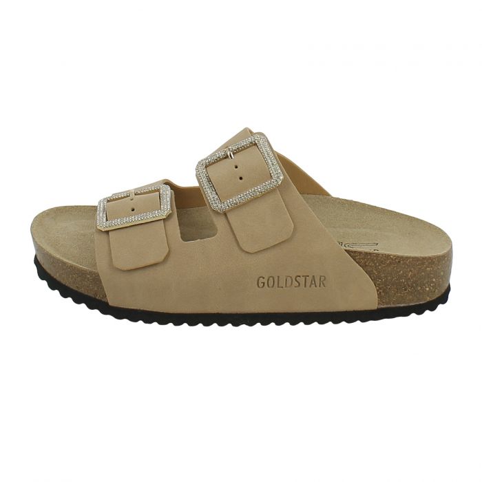 Goldstar Beige Sandal with Jewel Buckle and Comfortable Fusbet