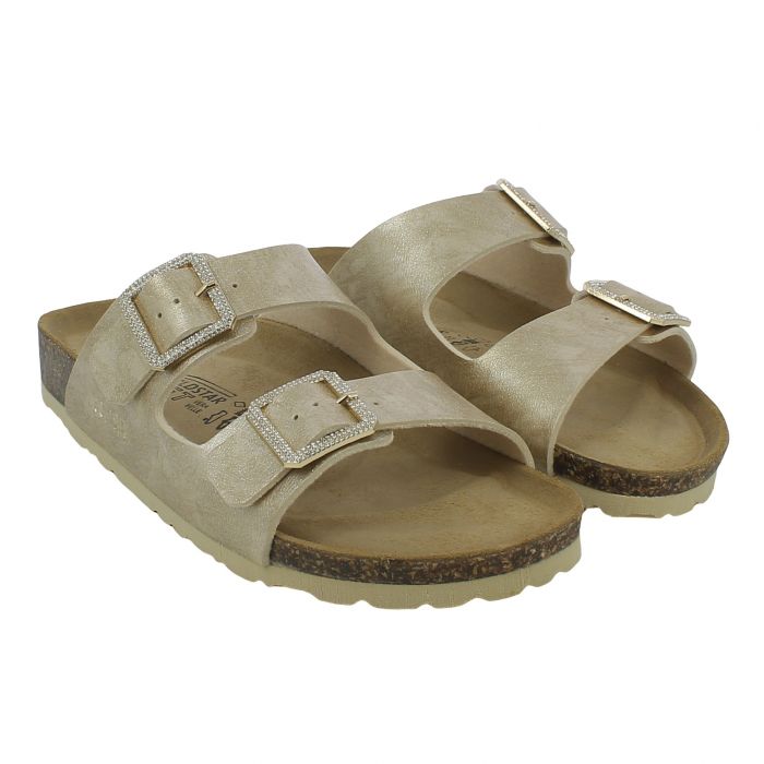 Goldstar Fusbet Slipper Gold Laminated with Double Buckle with Stones