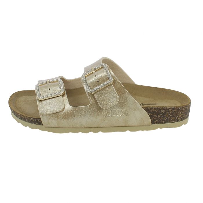Goldstar Fusbet Slipper Gold Laminated with Double Buckle with Stones