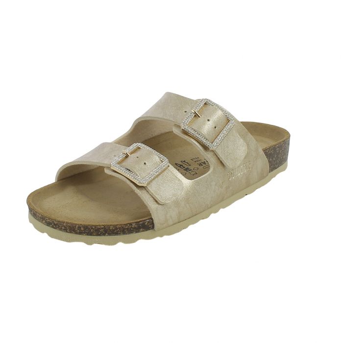 Goldstar Fusbet Slipper Gold Laminated with Double Buckle with Stones