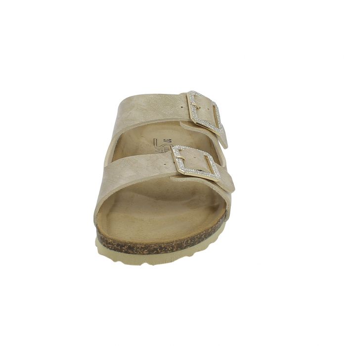 Goldstar Fusbet Slipper Gold Laminated with Double Buckle with Stones