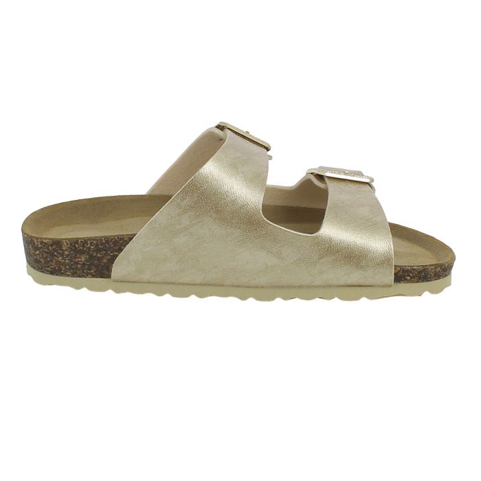 Goldstar Fusbet Slipper Gold Laminated with Double Buckle with Stones