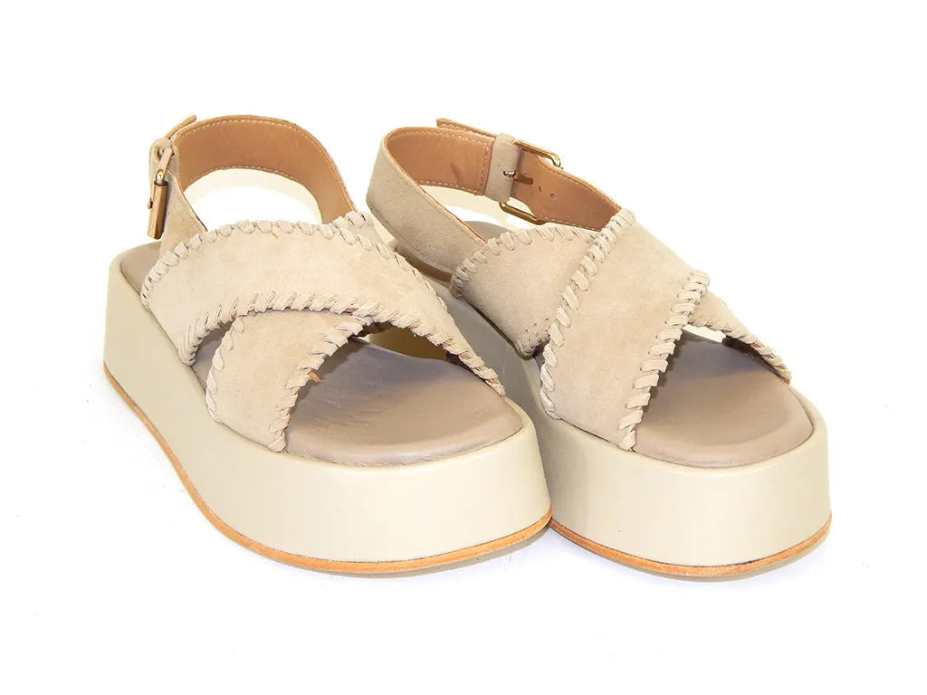 Janet & Janet Sandalo Donna a fasce incrociate Camoscio Beige