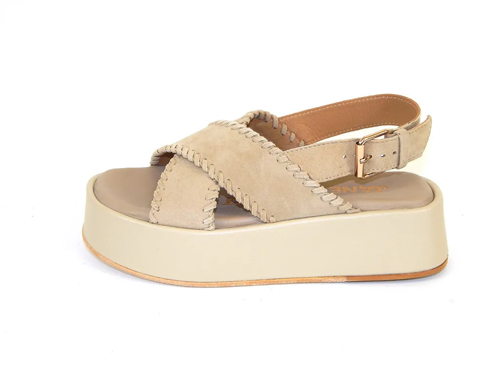 Janet & Janet Sandalo Donna a fasce incrociate Camoscio Beige