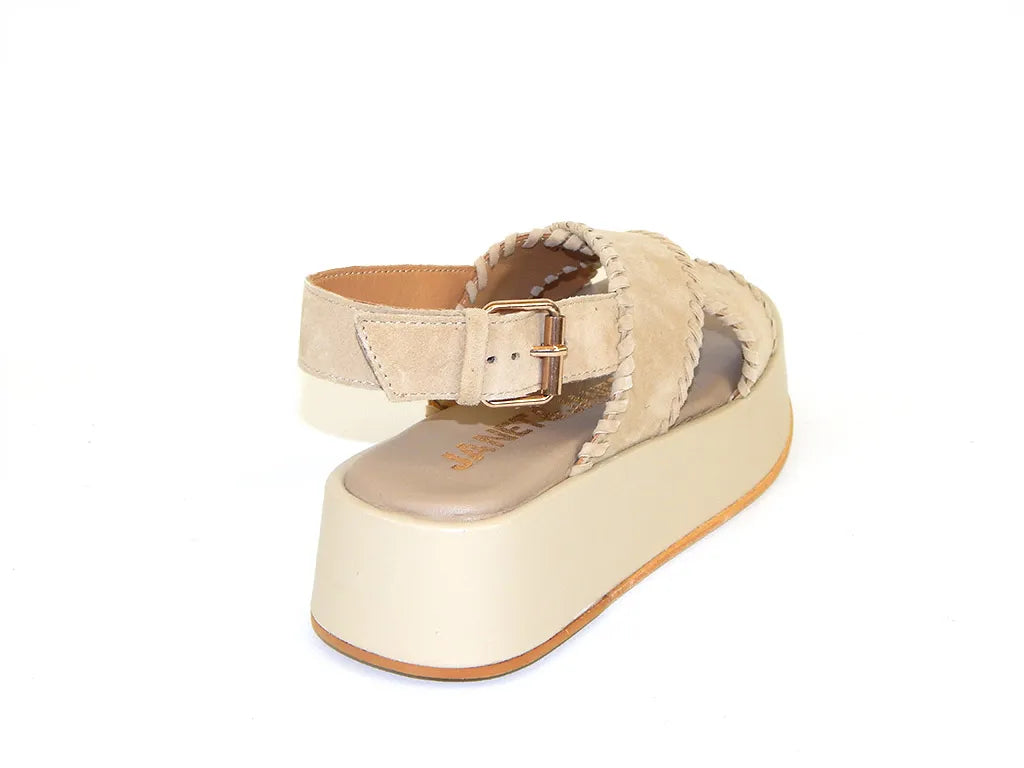 Janet & Janet Sandalo Donna a fasce incrociate Camoscio Beige