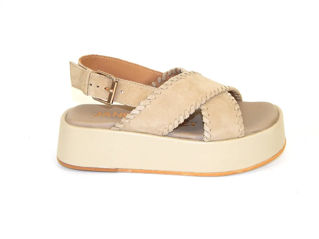 Janet & Janet Sandalo Donna a fasce incrociate Camoscio Beige