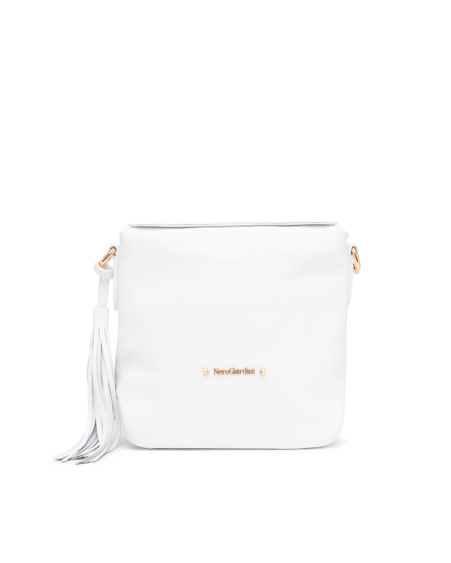 White Leather Bag with Fringe Accessory and Beautiful Shoulder Strap Nero Giardini