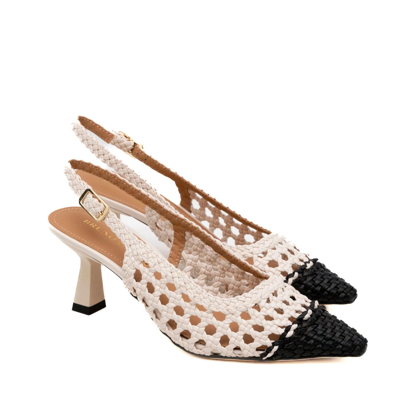 BRUNO PREMI GAO COLA SLINGBACK SANDAL IN WOVEN MATERIAL AND LEATHER