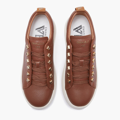 Emanuelle Vee sneakers cuoio con dettagli in strass