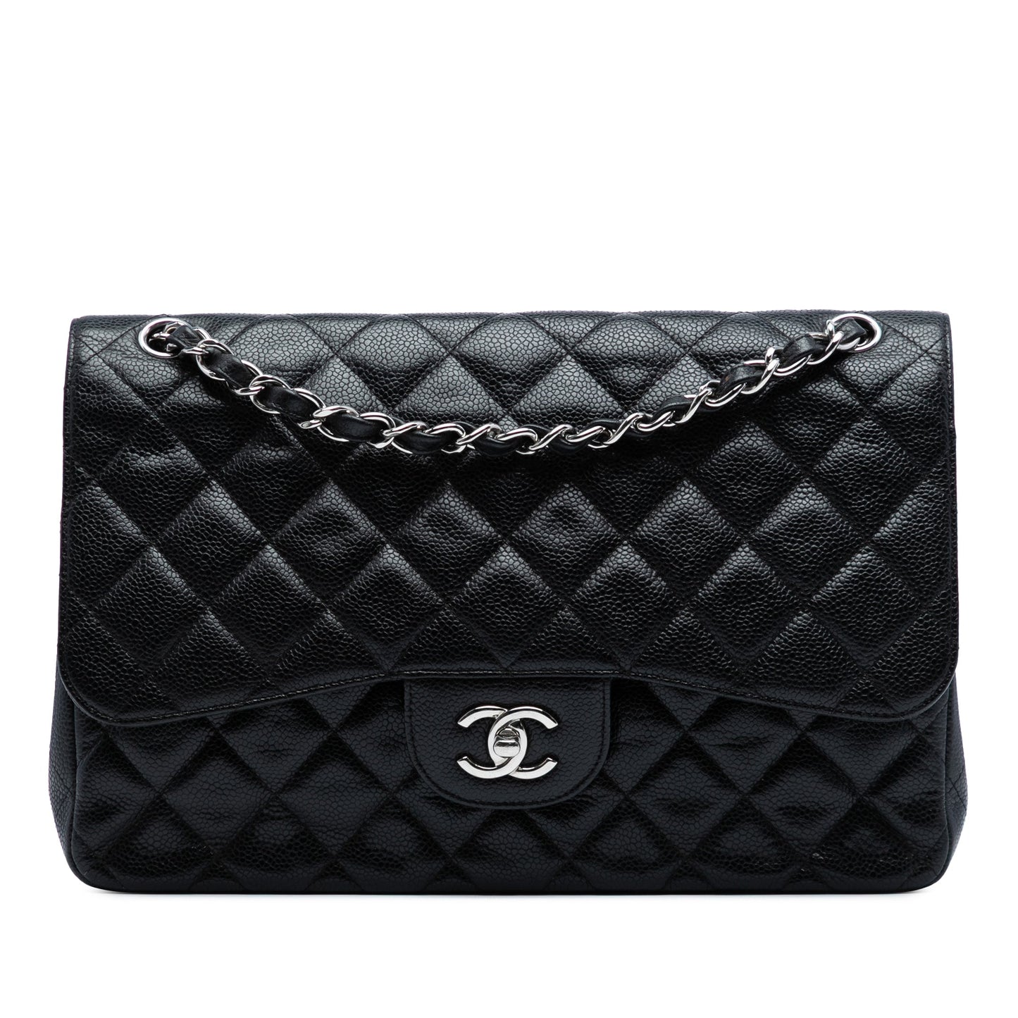 Chanel Classic Double Flap Jumbo in Pelle di Caviale Nera – Hardware Argento
