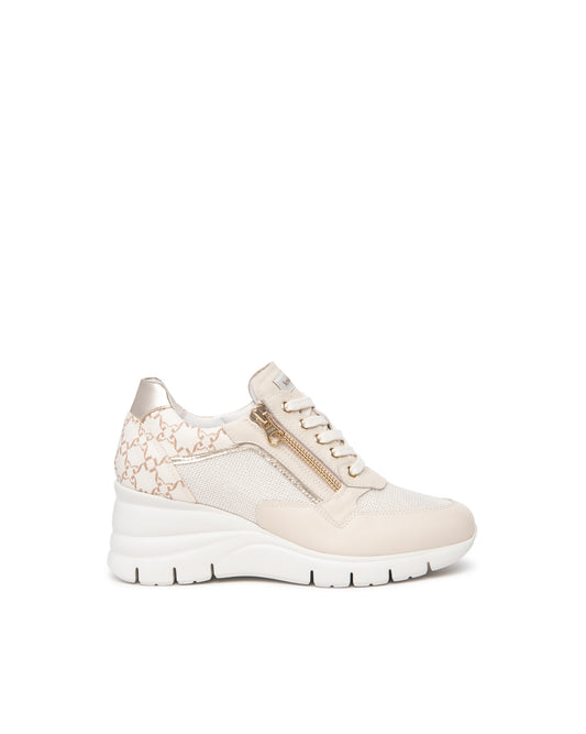 Sneakers Con Zip e Logo Nero Giardini Beige