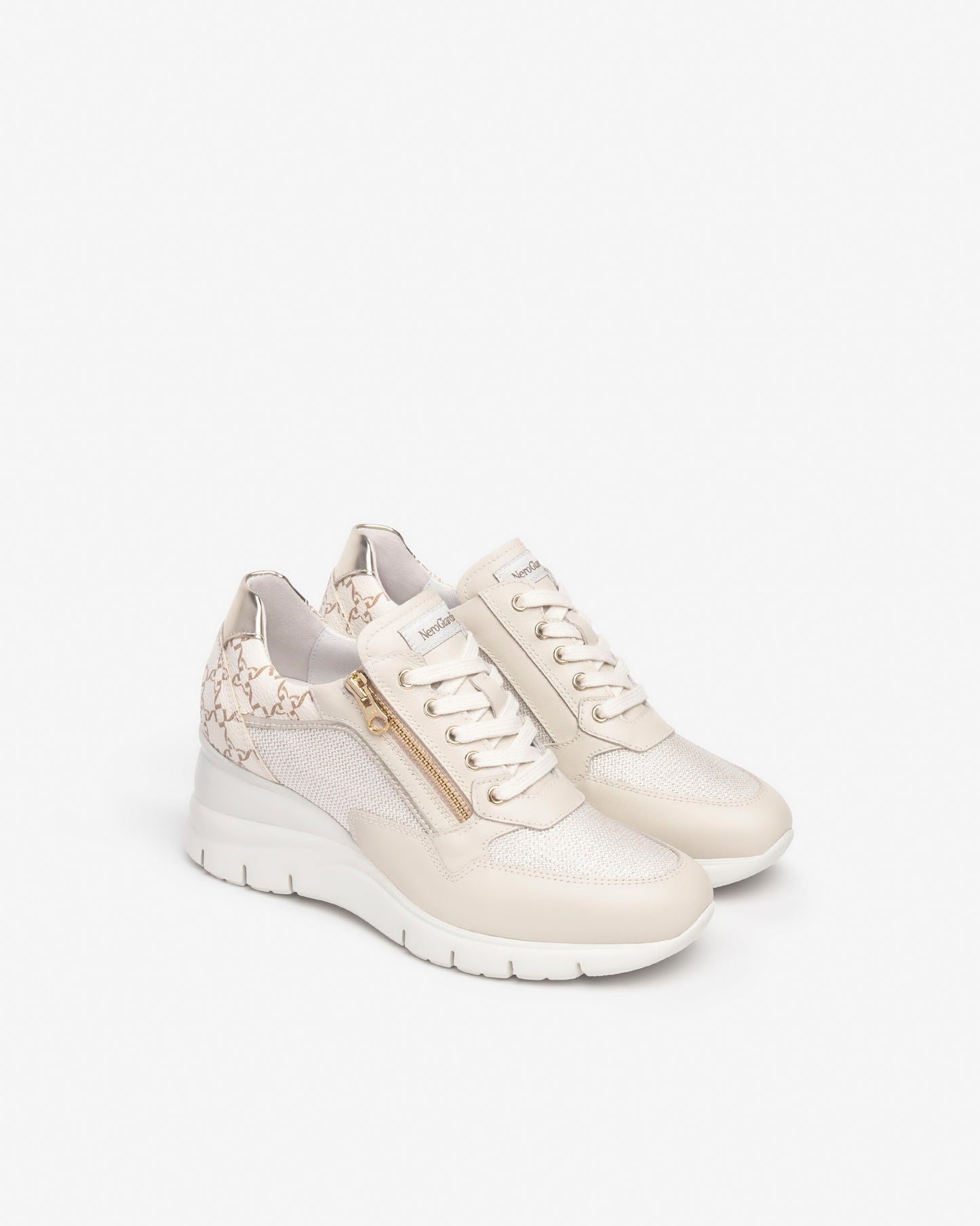 Sneakers Con Zip e Logo Nero Giardini Beige