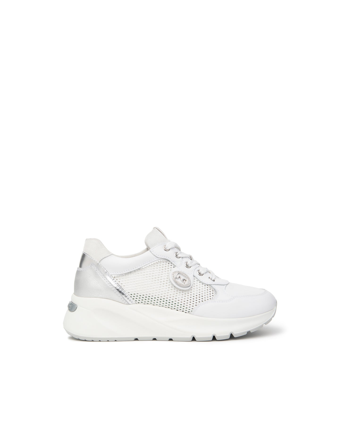 Nero Giardini  Sneakers da donna in pelle, tela e materiale tecnico E615180D 707 Bianca