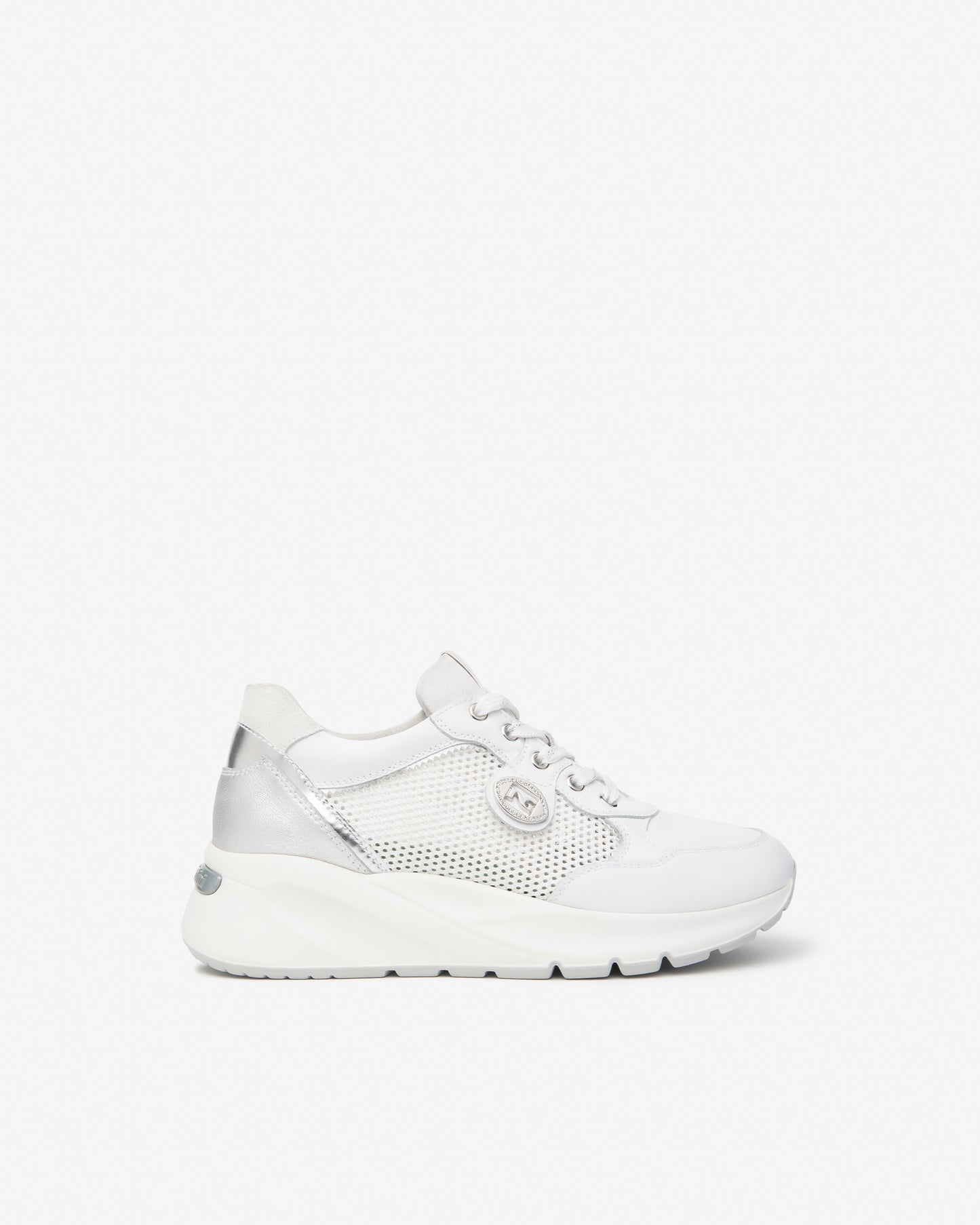 Nero Giardini  Sneakers da donna in pelle, tela e materiale tecnico E615180D 707 Bianca