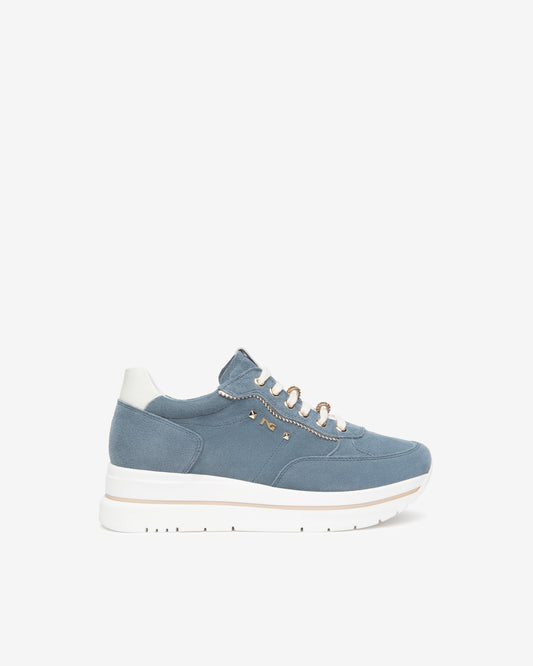 Sneakers da donna in pelle scamosciata avio e tessuto tecnico E615200D_203