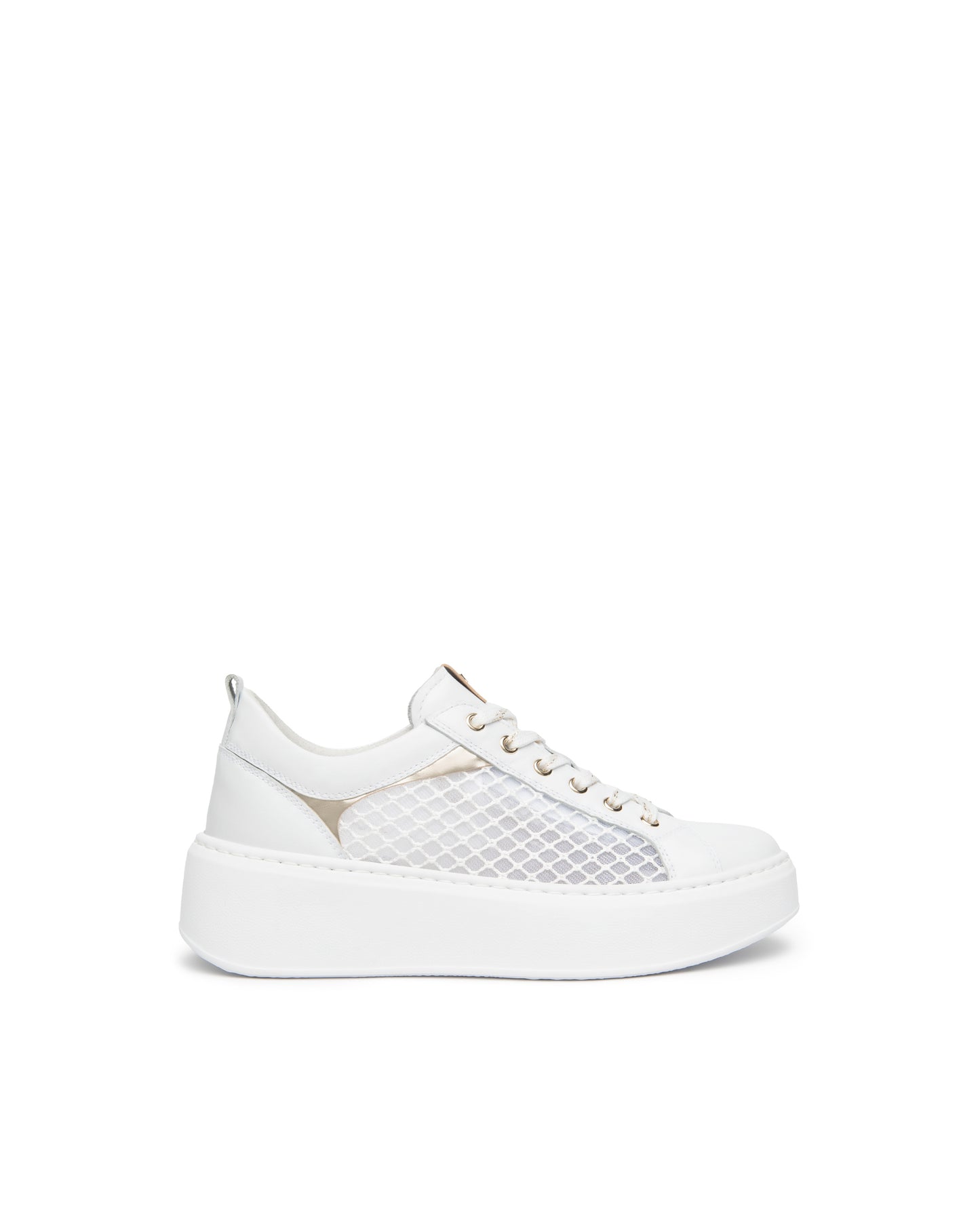 Sneakers da donna in pelle bianca traforata e tessuto tecnico E615273D 707