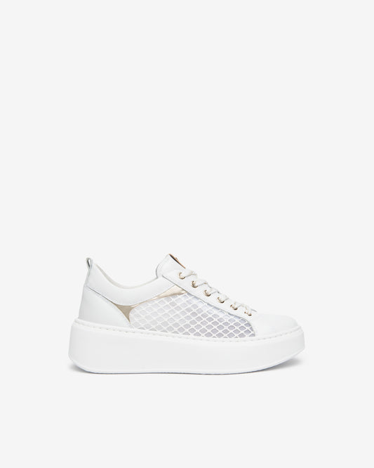 Sneakers da donna in pelle bianca traforata e tessuto tecnico E615273D 707
