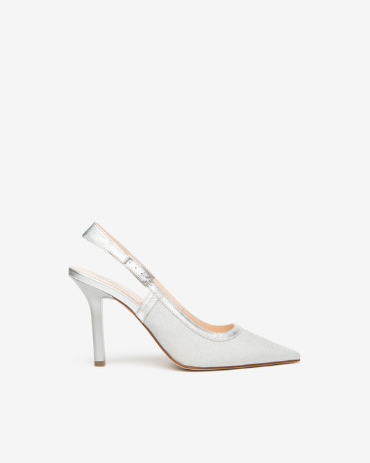 Slingback in tessuto e pelle da donna Argento E615430DE_700