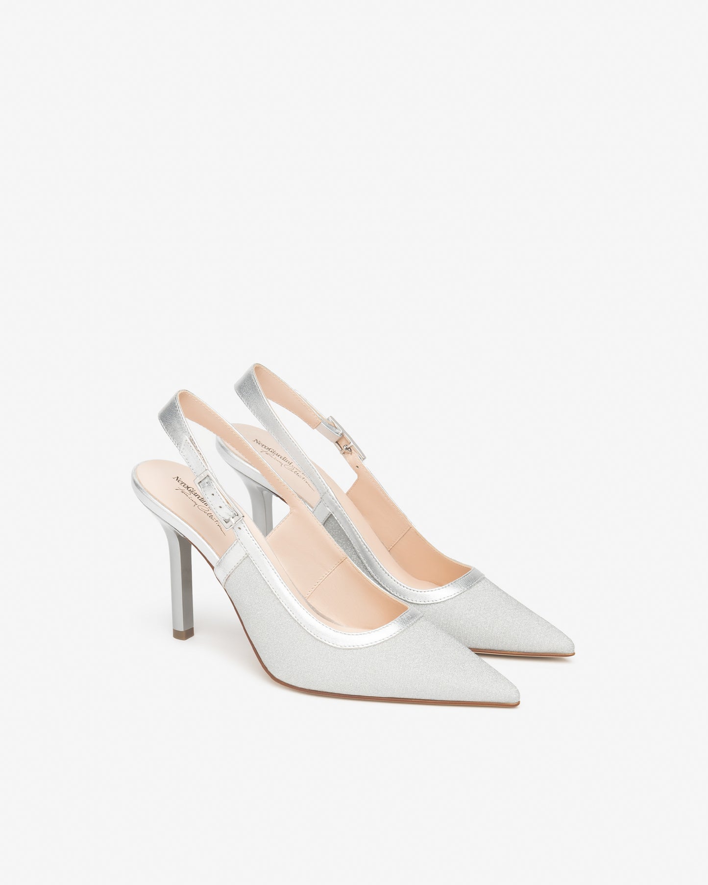 Slingback in tessuto e pelle da donna Argento E615430DE_700