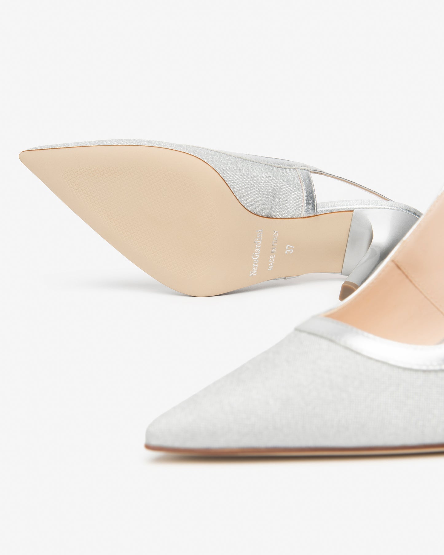 Slingback in tessuto e pelle da donna Argento E615430DE_700