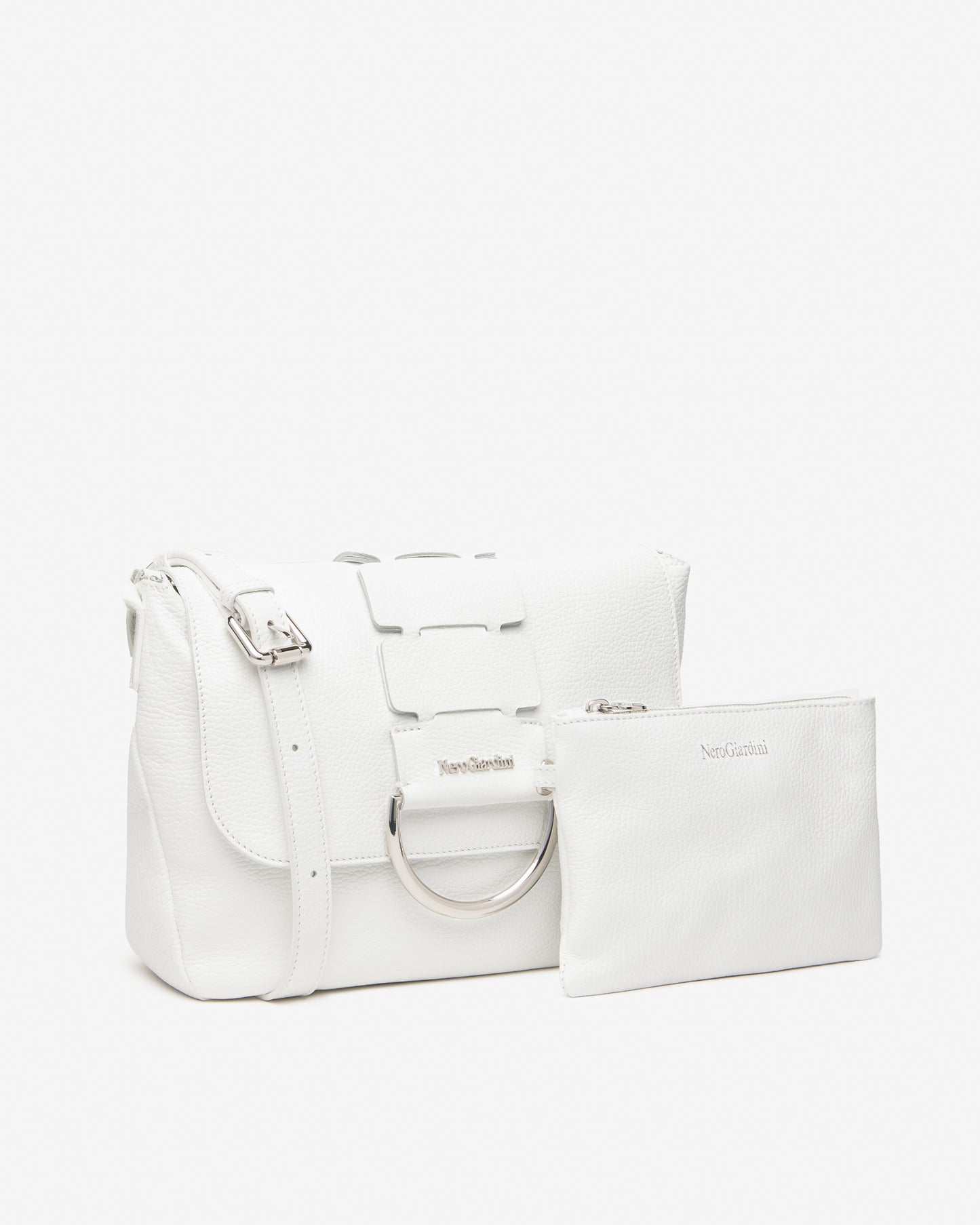 Borsa a tracolla in pelle da donna bianca nero giardini E644162D_707