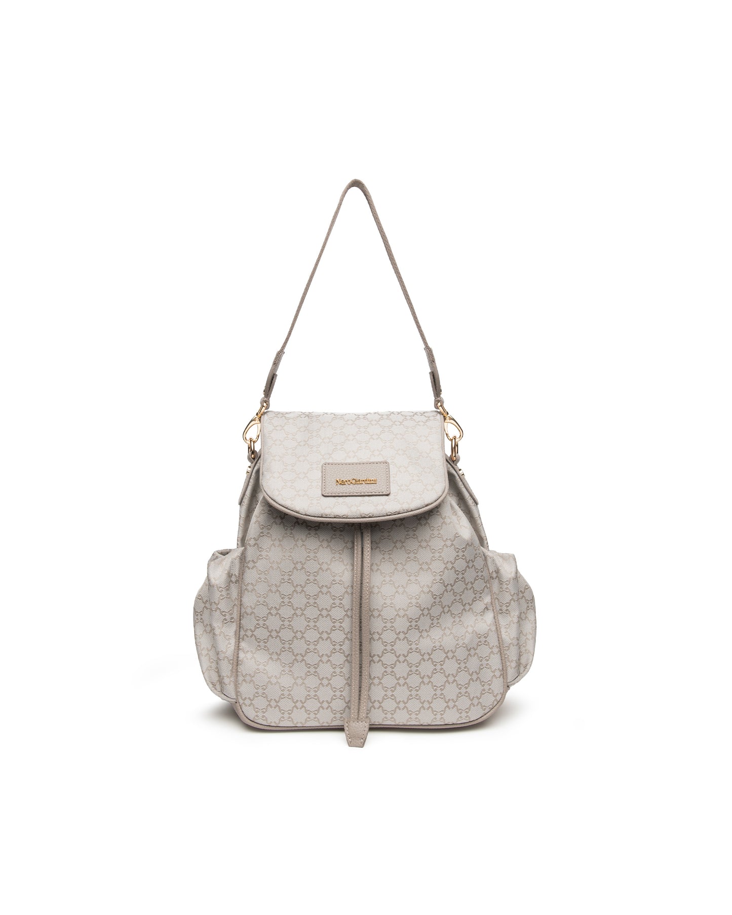 Zaino in materiale tecnico beige e logo da donna E644211D_331