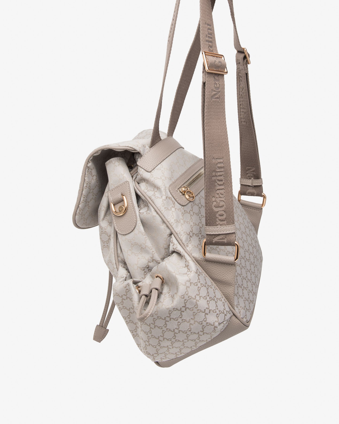 Zaino in materiale tecnico beige e logo da donna E644211D_331