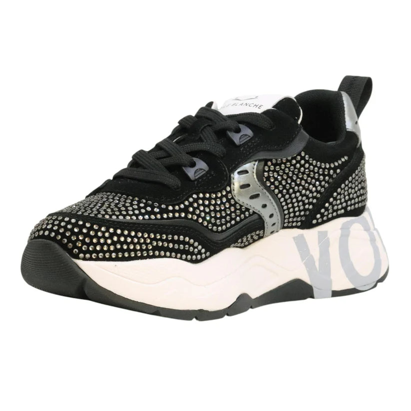Voile Blanche sneaker Mod. CLUB105. SUEDE/STRASS BLACK+STRASS