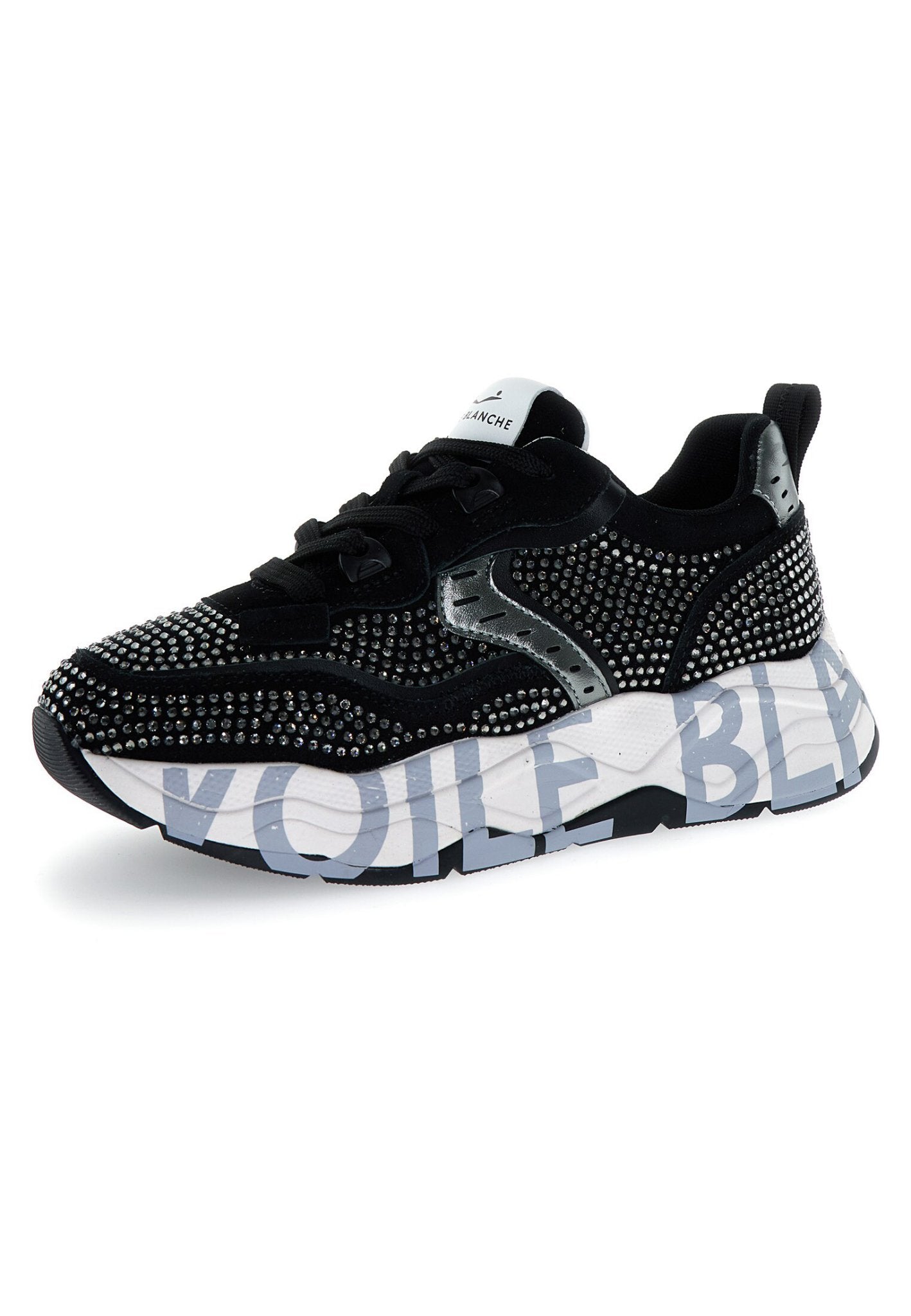 Voile Blanche sneaker Mod. CLUB105. SUEDE/STRASS BLACK+STRASS