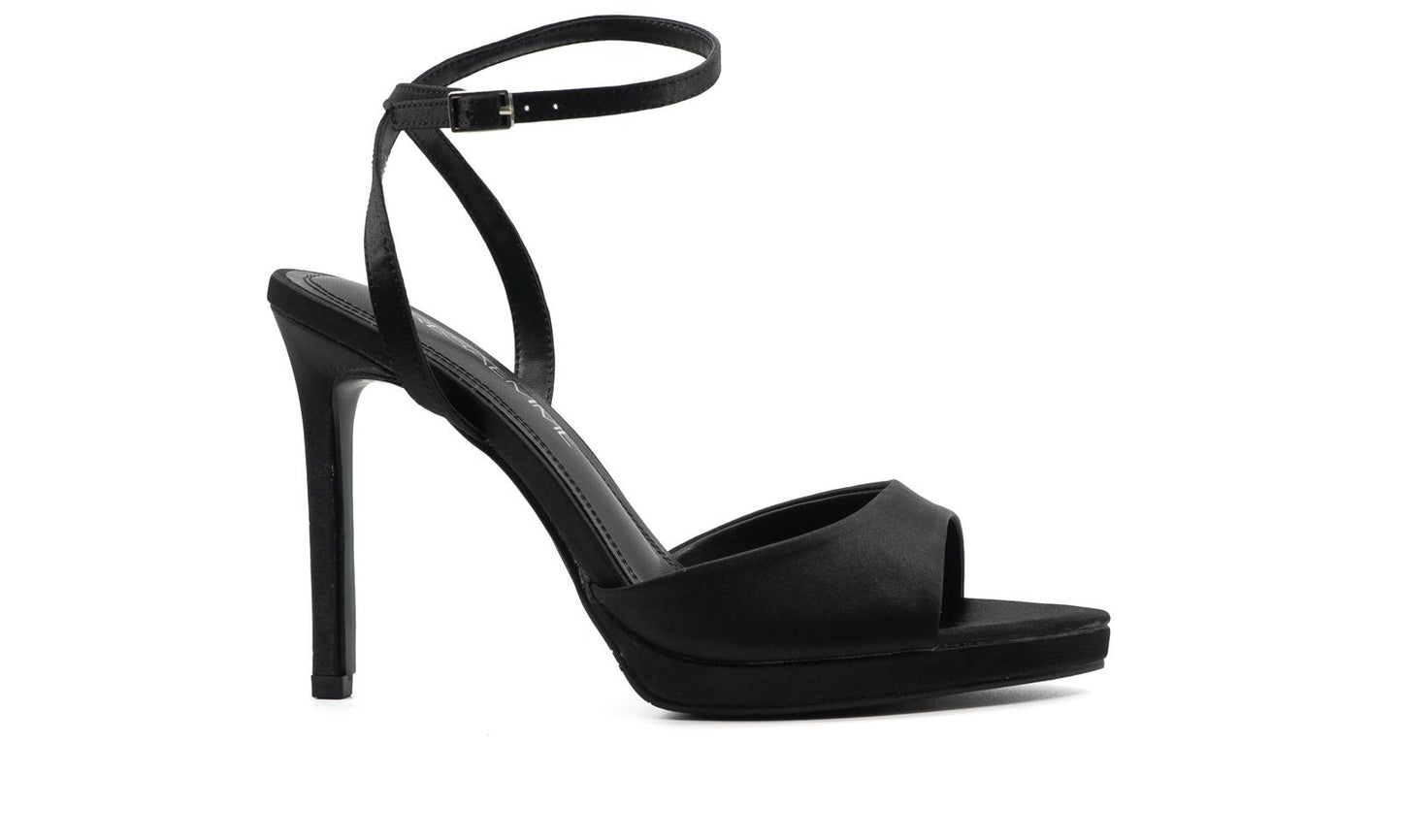 Sandalo in raso nero 12 cm con plateau leggero