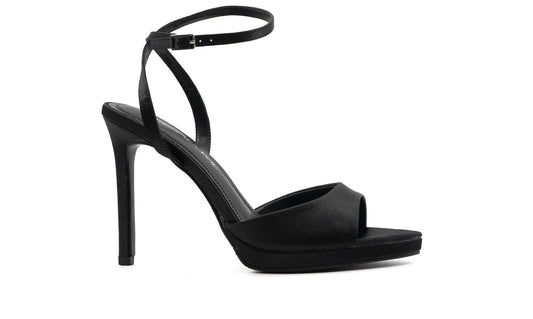 Sandalo in raso nero 12 cm con plateau leggero