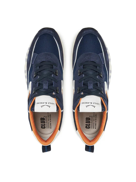 Sneakers Voile Blanche Mod. Club  Blue con profilibianco e arancio