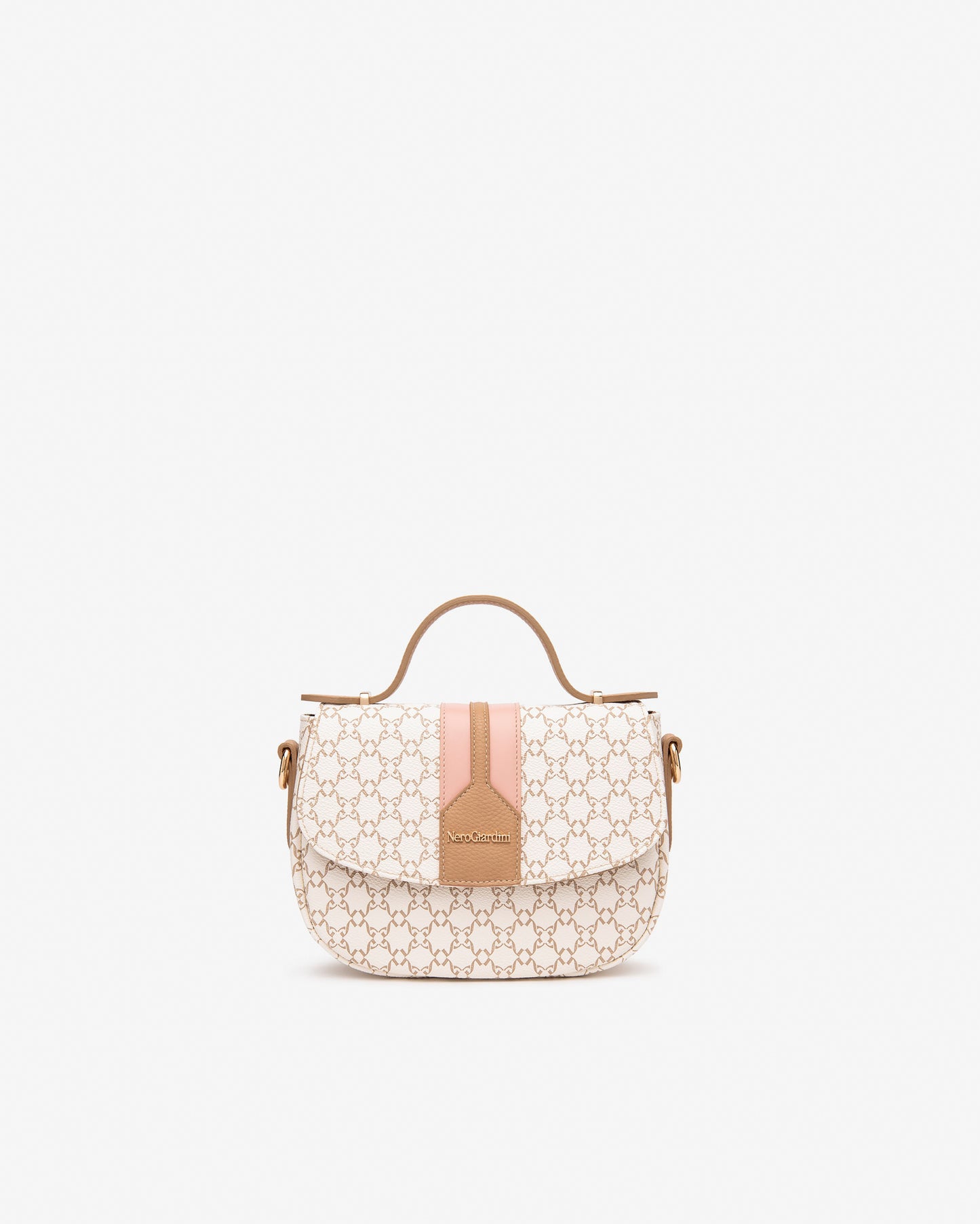 Borsa Logo Nero giardini  Beige con riporto Cipria e cuio chiaro