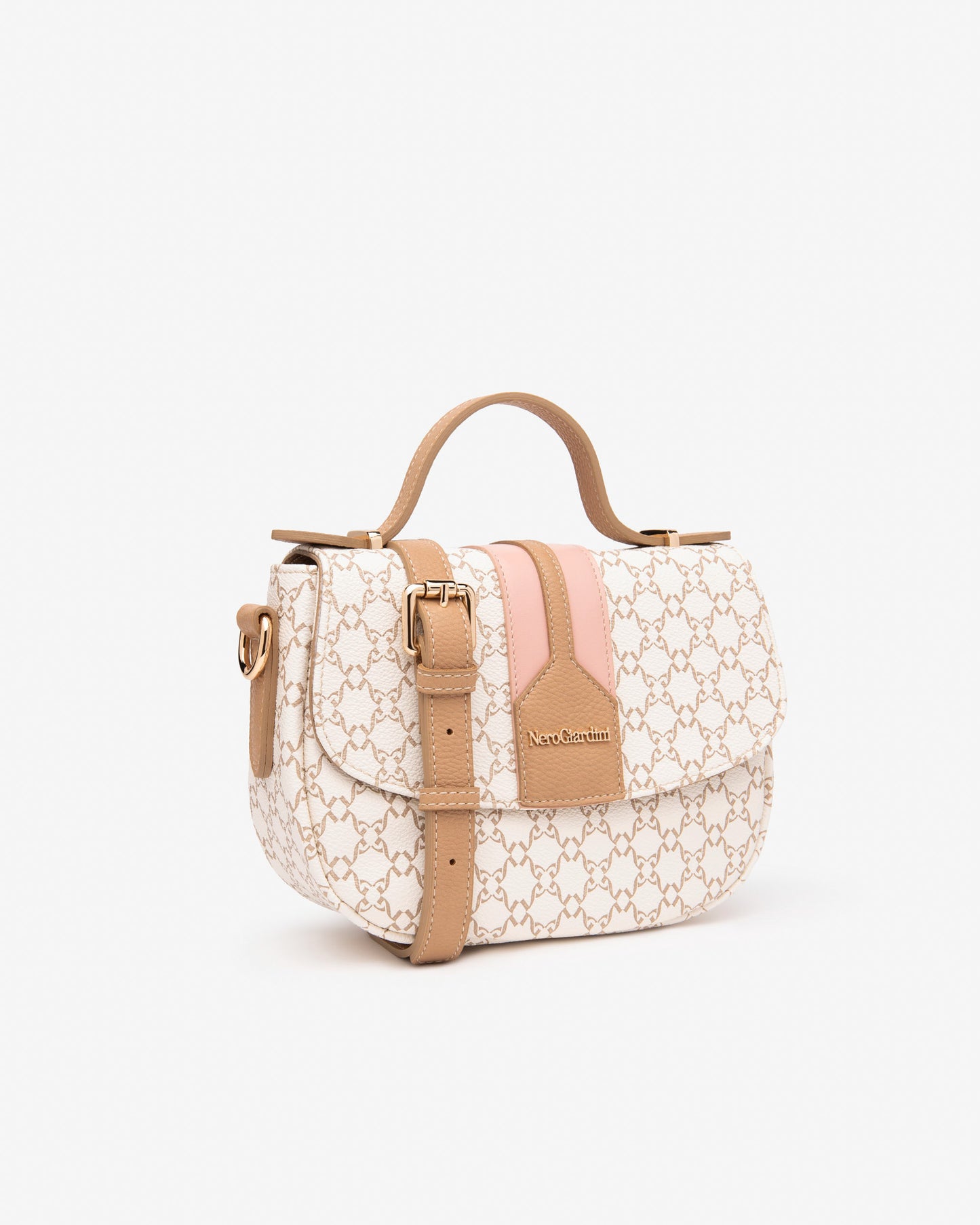 Borsa Logo Nero giardini  Beige con riporto Cipria e cuio chiaro