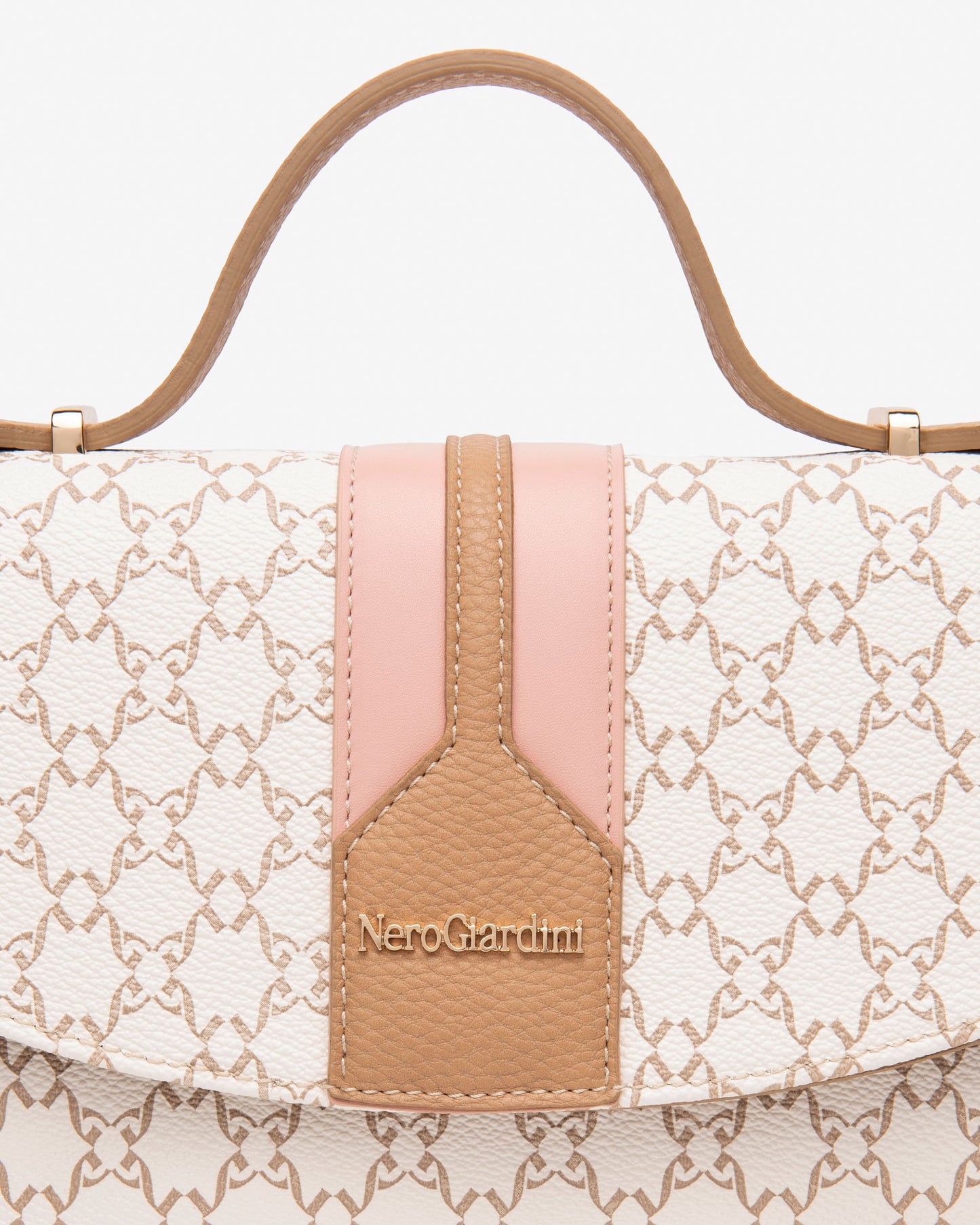 Borsa Logo Nero giardini  Beige con riporto Cipria e cuio chiaro