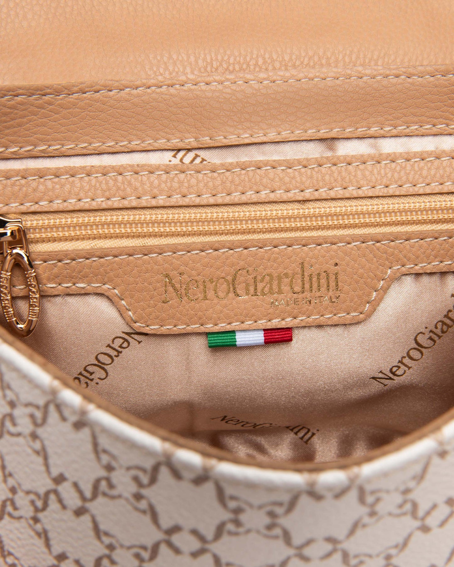 Borsa Logo Nero giardini  Beige con riporto Cipria e cuio chiaro