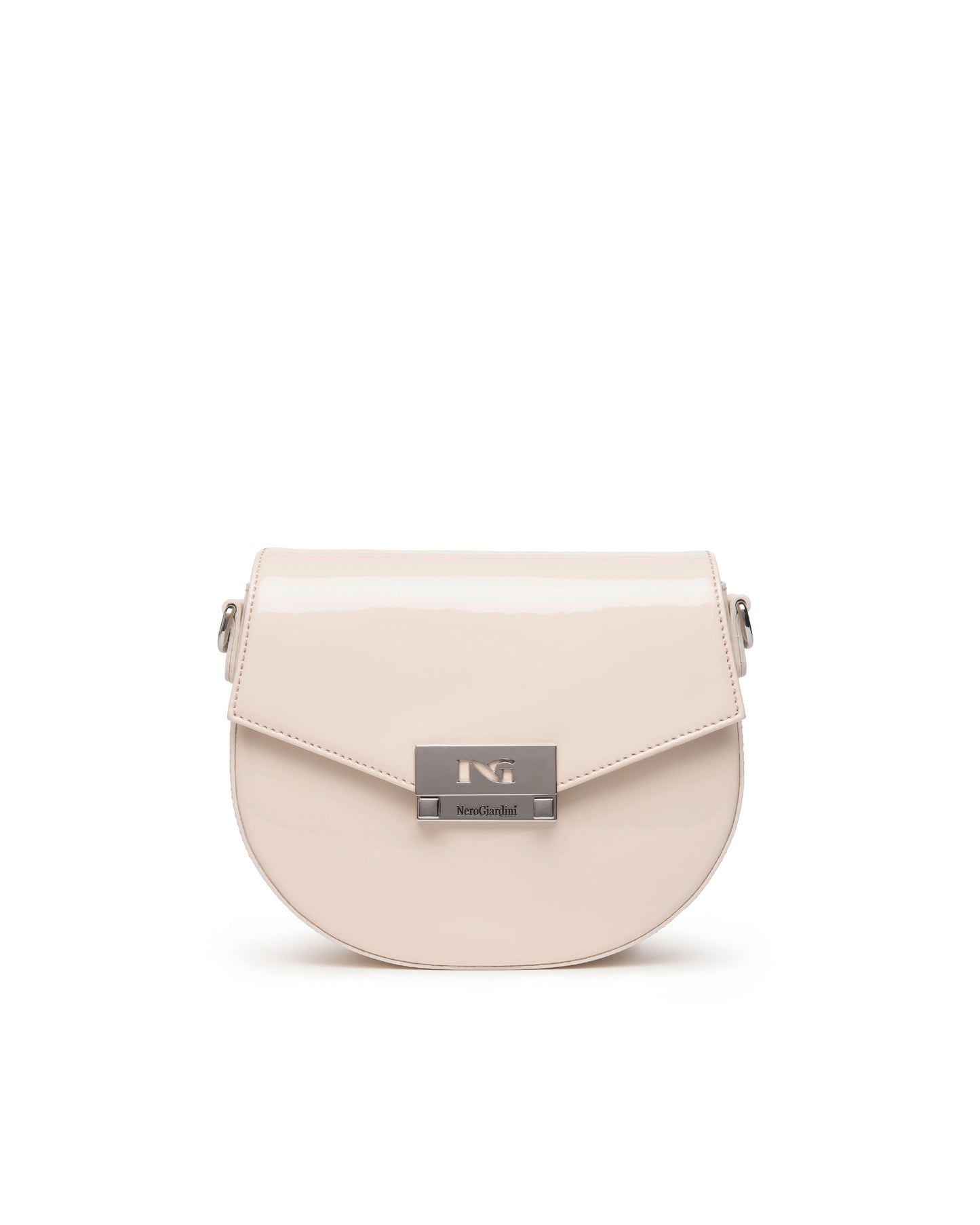 Beige Milk Black Gardens Glossy Leather Bag