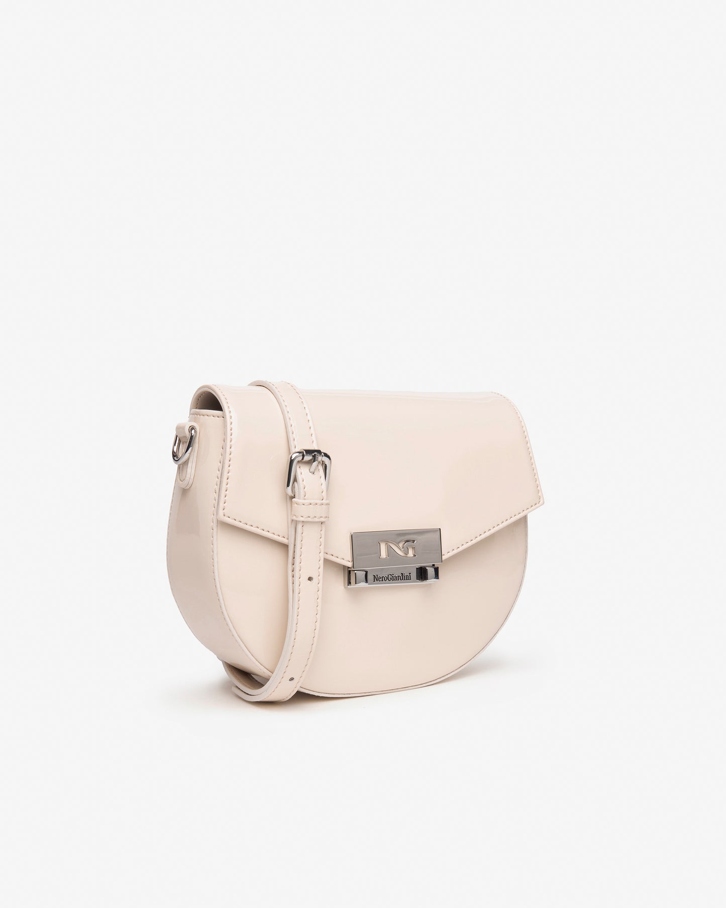 Beige Milk Black Gardens Glossy Leather Bag